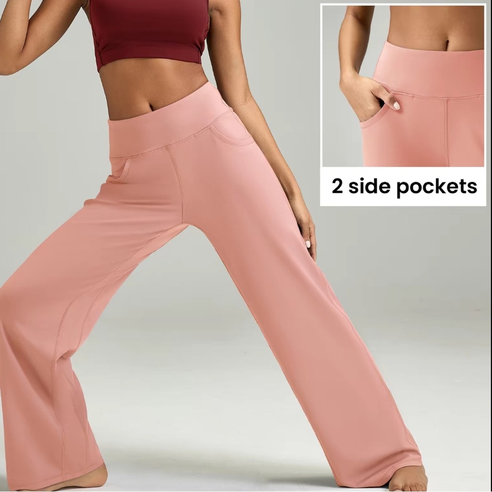 Women's Pink Wide-Leg Leggings with Side Pockets